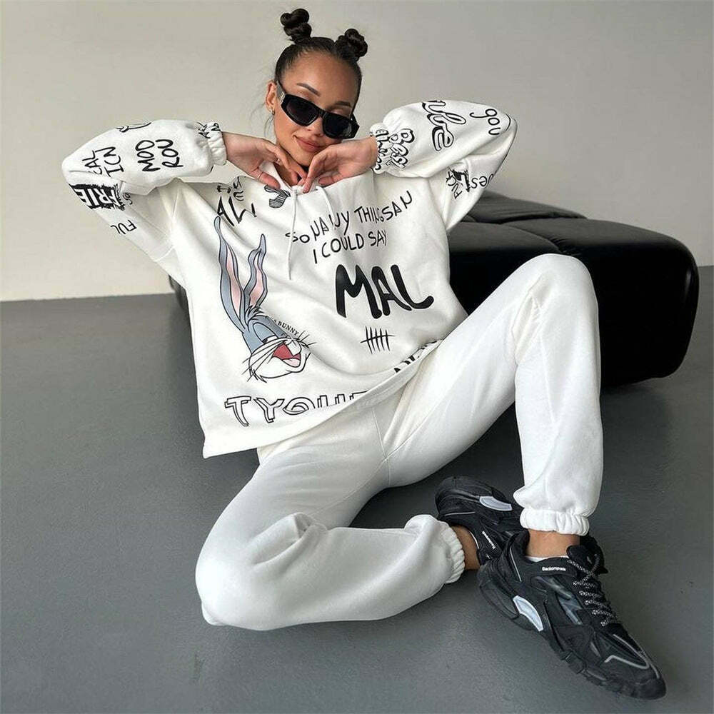 Retro Letter Bunny Hoodie - Y2K Aesthetic Fashion - Coquette Grunge Outfit Retro Letter Bunny Hoodie - Y2K Aesthetic Fashion - Coquette Grunge Outfit