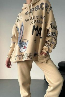 Retro Letter Bunny Hoodie - Y2K Aesthetic Fashion - Coquette Grunge Outfit