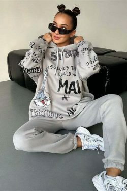 Retro Letter Bunny Hoodie - Y2K Aesthetic Fashion - Coquette Grunge Outfit