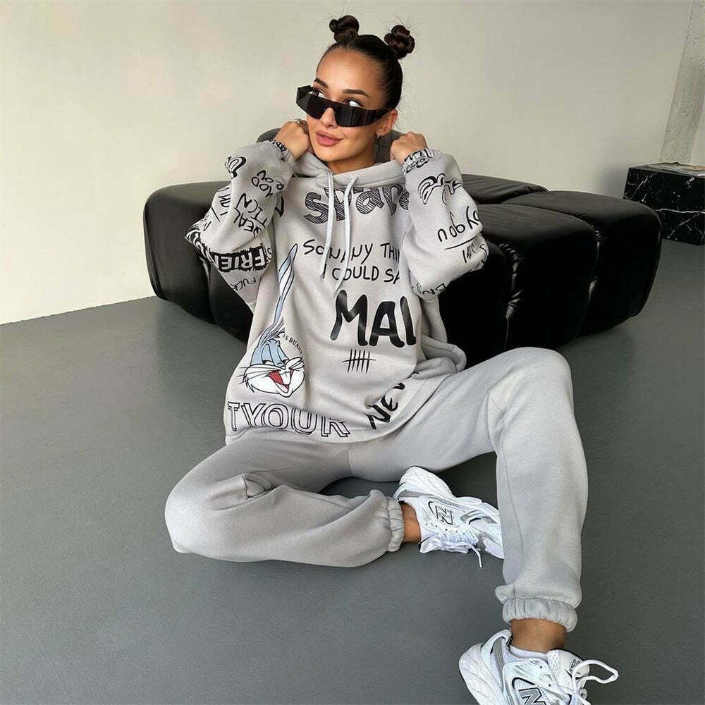 Retro Letter Bunny Hoodie - Y2K Aesthetic Fashion - Coquette Grunge Outfit Retro Letter Bunny Hoodie - Y2K Aesthetic Fashion - Coquette Grunge Outfit