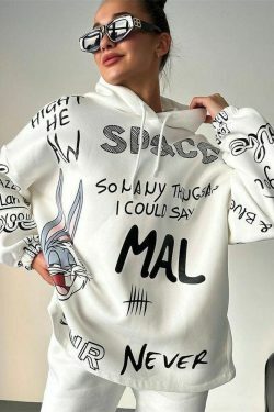 Retro Letter Bunny Hoodie - Y2K Aesthetic Fashion - Coquette Grunge Outfit