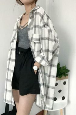 Retro Plaid Shirt - Y2K Fashion Coquette Aesthetic Grunge Style Cute Tops Pastel Goth Cargo Skirt