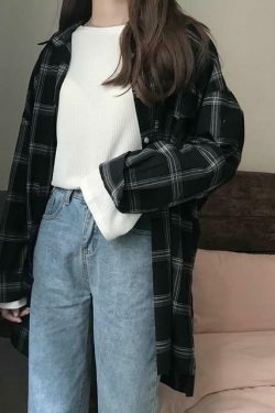 Retro Plaid Shirt - Y2K Fashion Coquette Aesthetic Grunge Style Cute Tops Pastel Goth Cargo Skirt