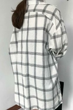 Retro Plaid Shirt - Y2K Fashion Coquette Aesthetic Grunge Style Cute Tops Pastel Goth Cargo Skirt