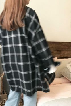 Retro Plaid Shirt - Y2K Fashion Coquette Aesthetic Grunge Style Cute Tops Pastel Goth Cargo Skirt