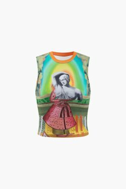 Retro Statue Print Tank Top for Women - Y2K Fashion Aesthetic with Coquette and Grunge Style