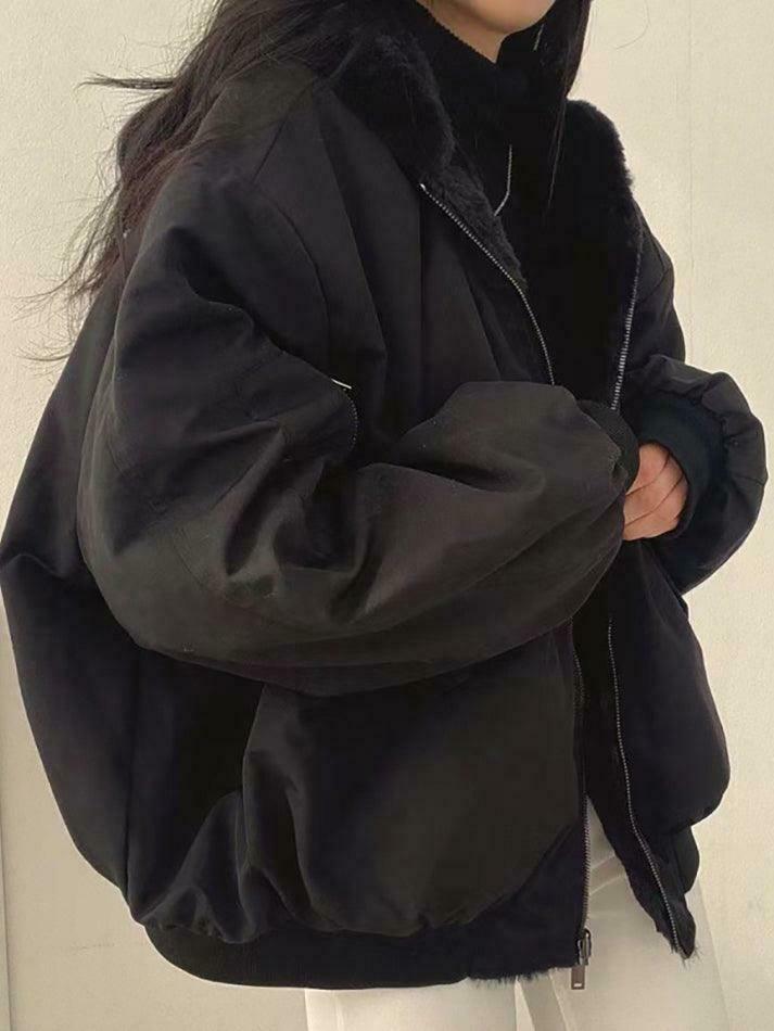 Reversible Oversize Fleece Hooded Jacket - Y2K Fashion Coquette Aesthetic Gr Reversible Oversize Fleece Hooded Jacket - Y2K Fashion Coquette Aesthetic Gr