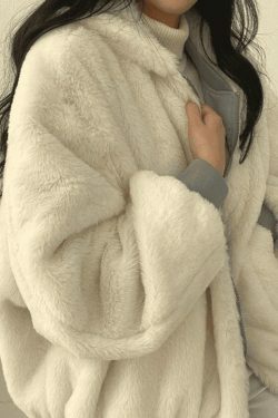 Reversible Oversize Fleece Hooded Jacket - Y2K Fashion Coquette Aesthetic Gr