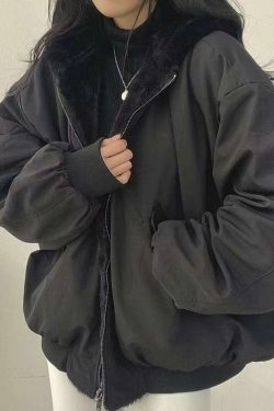 Reversible Oversize Fleece Hooded Jacket - Y2K Fashion Coquette Aesthetic Gr