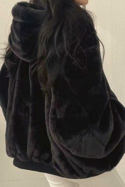 Reversible Oversize Fleece Hooded Jacket - Y2K Fashion Coquette Aesthetic Gr