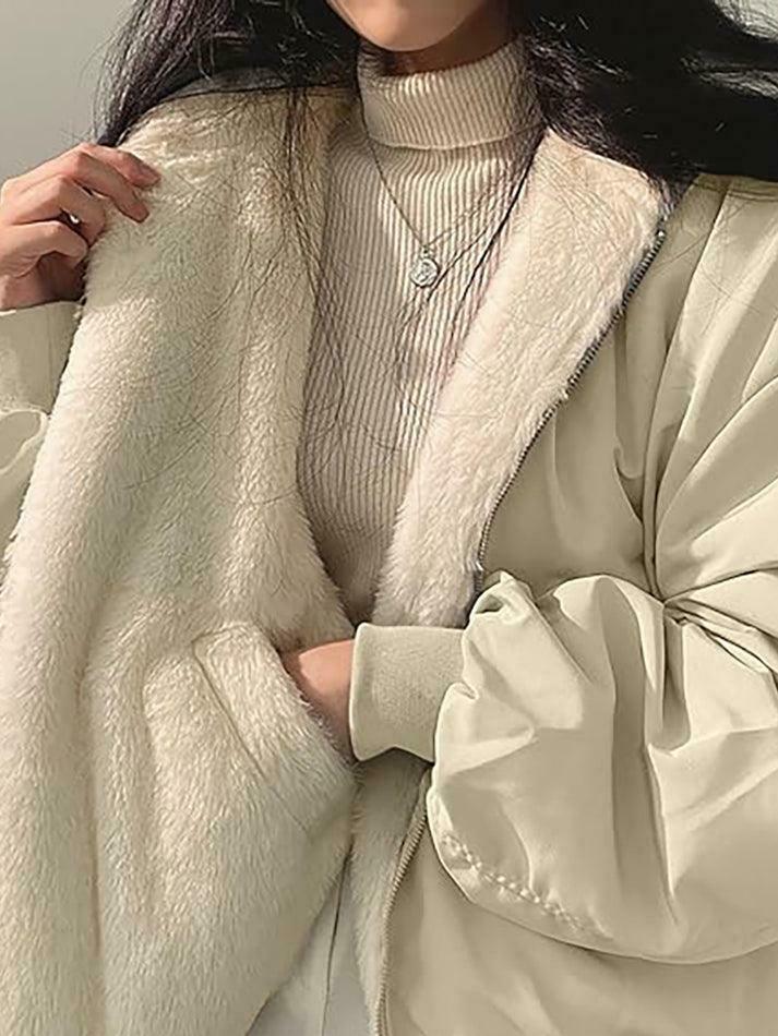 Reversible Oversize Fleece Hooded Jacket - Y2K Fashion Coquette Aesthetic Gr Reversible Oversize Fleece Hooded Jacket - Y2K Fashion Coquette Aesthetic Gr