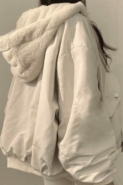 Reversible Oversize Fleece Hooded Jacket - Y2K Fashion Coquette Aesthetic Gr