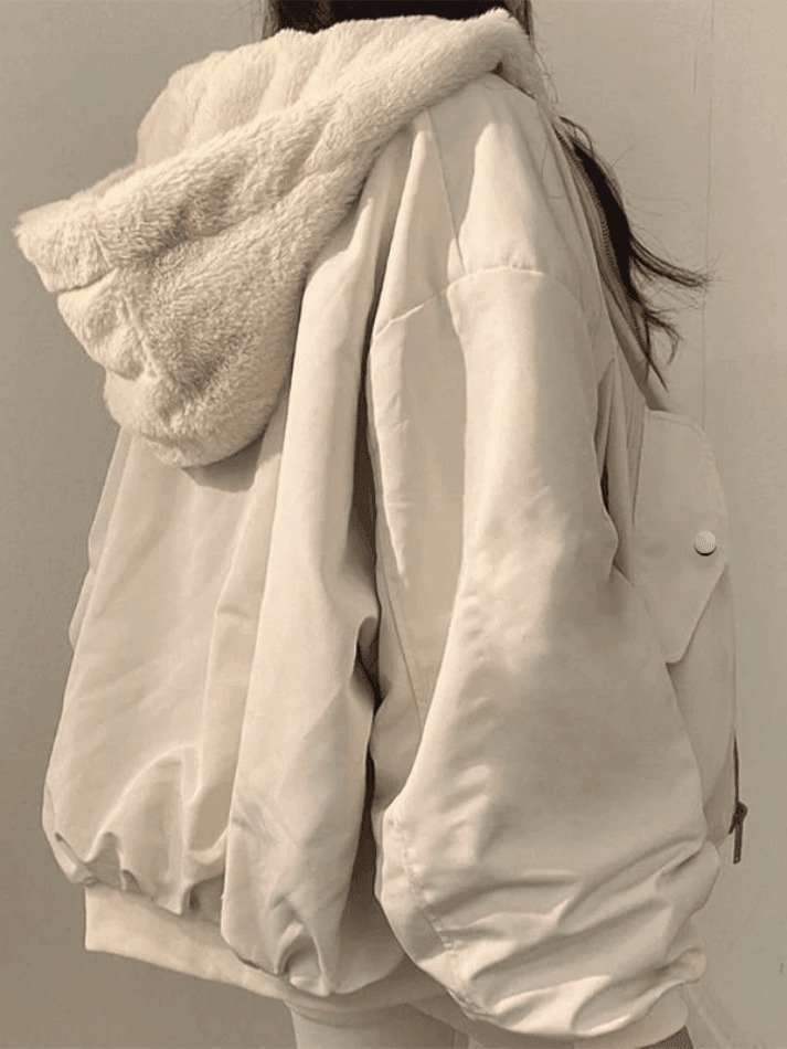 Reversible Oversize Fleece Hooded Jacket - Y2K Fashion Coquette Aesthetic Gr Reversible Oversize Fleece Hooded Jacket - Y2K Fashion Coquette Aesthetic Gr