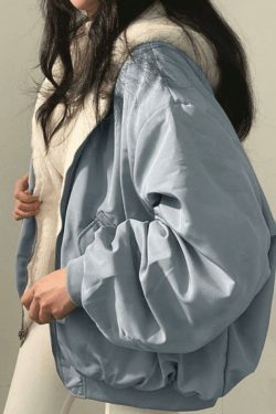 Reversible Oversize Fleece Hooded Jacket - Y2K Fashion Coquette Aesthetic Gr