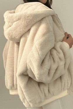 Reversible Oversize Fleece Hooded Jacket - Y2K Fashion Coquette Aesthetic Gr