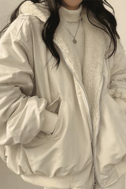 Reversible Oversize Fleece Hooded Jacket - Y2K Fashion Coquette Aesthetic Gr