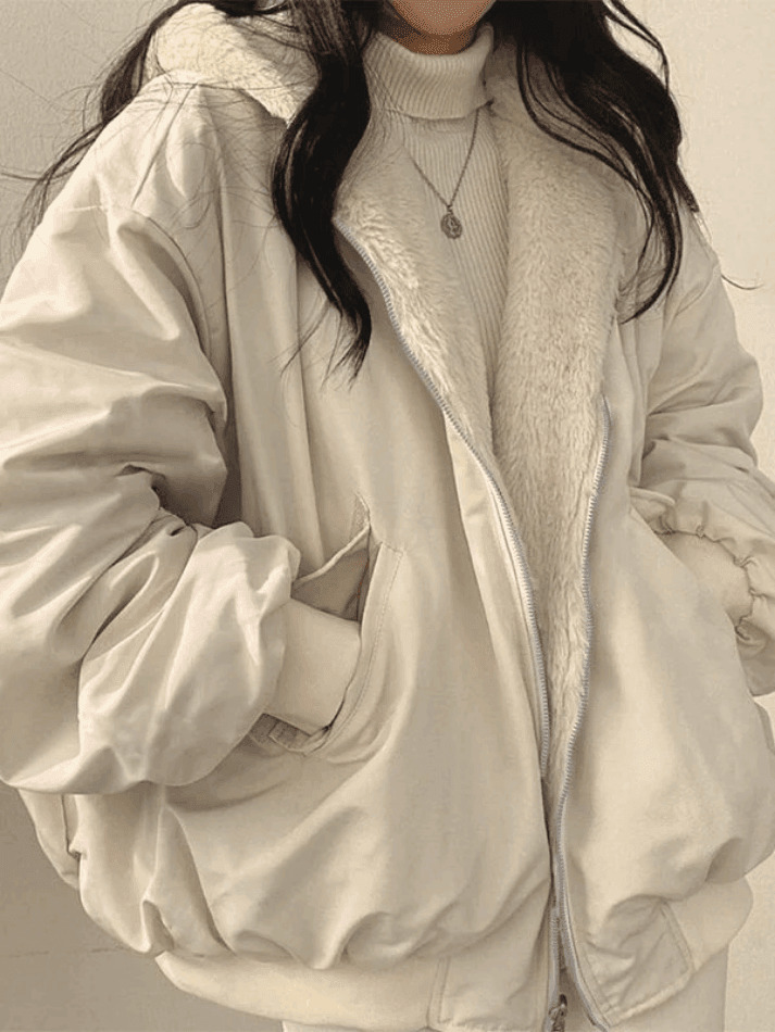 Reversible Oversize Fleece Hooded Jacket - Y2K Fashion Coquette Aesthetic Gr Reversible Oversize Fleece Hooded Jacket - Y2K Fashion Coquette Aesthetic Gr