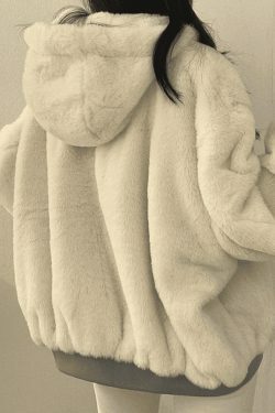 Reversible Oversize Fleece Hooded Jacket - Y2K Fashion Coquette Aesthetic Gr