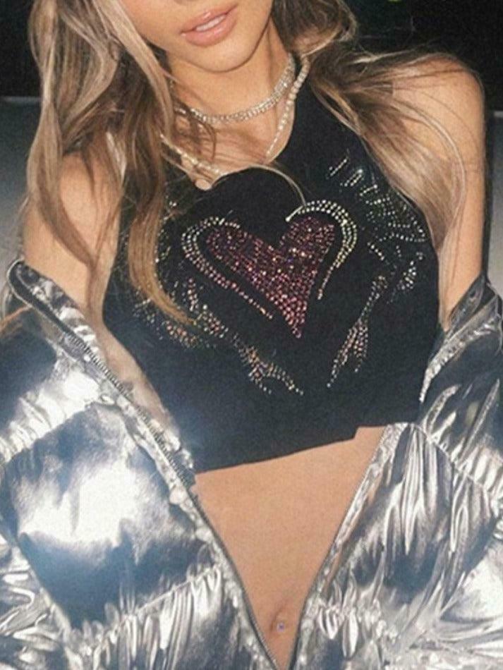 Rhinestone Heart Crop Tank: Y2K Fashion with Coquette Aesthetic, Grunge Style, and Pastel Goth Vibes Rhinestone Heart Crop Tank: Y2K Fashion with Coquette Aesthetic, Grunge Style, and Pastel Goth Vibes