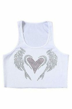 Rhinestone Heart Crop Tank: Y2K Fashion with Coquette Aesthetic, Grunge Style, and Pastel Goth Vibes
