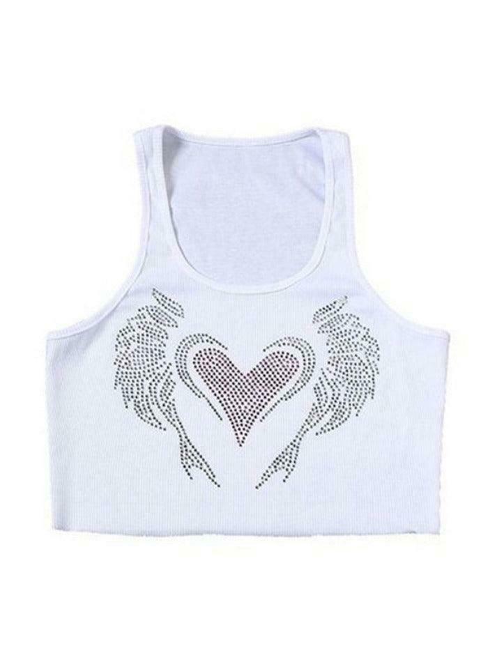 Rhinestone Heart Crop Tank: Y2K Fashion with Coquette Aesthetic, Grunge Style, and Pastel Goth Vibes Rhinestone Heart Crop Tank: Y2K Fashion with Coquette Aesthetic, Grunge Style, and Pastel Goth Vibes