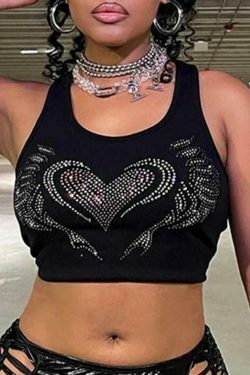 Rhinestone Heart Crop Tank: Y2K Fashion with Coquette Aesthetic, Grunge Style, and Pastel Goth Vibes