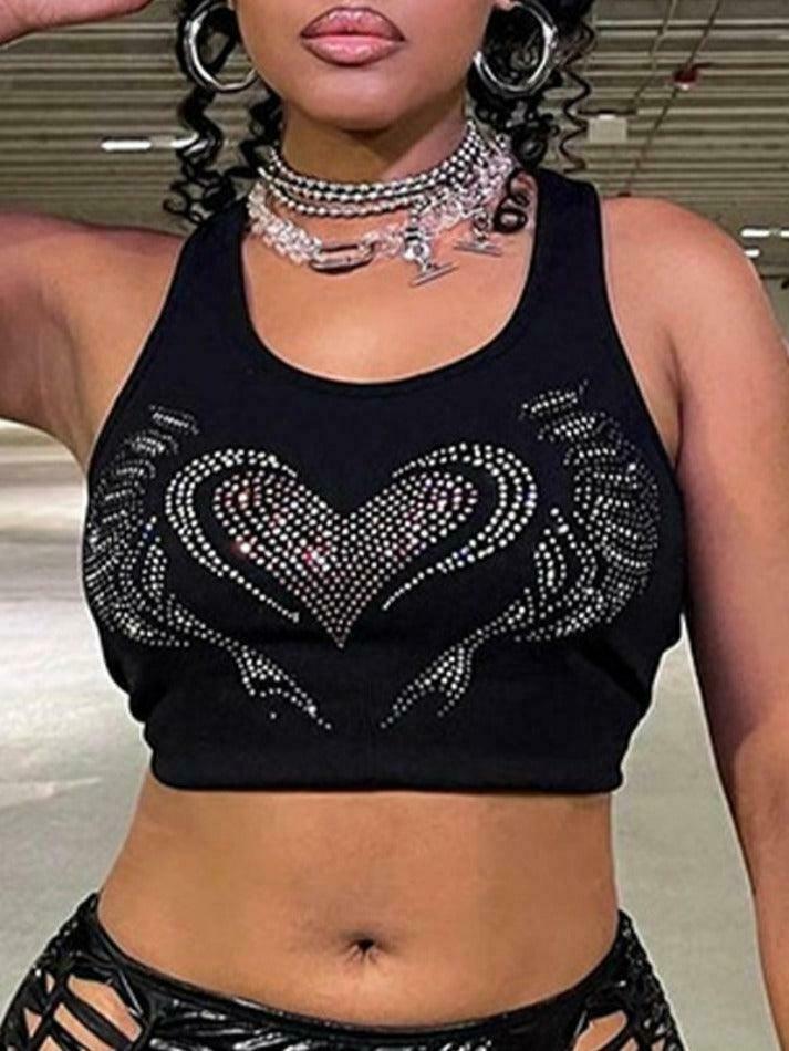 Rhinestone Heart Crop Tank: Y2K Fashion with Coquette Aesthetic, Grunge Style, and Pastel Goth Vibes Rhinestone Heart Crop Tank: Y2K Fashion with Coquette Aesthetic, Grunge Style, and Pastel Goth Vibes