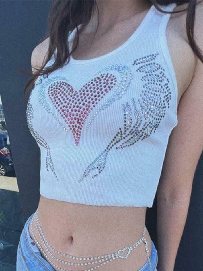 Rhinestone Heart Crop Tank: Y2K Fashion with Coquette Aesthetic, Grunge Style, and Pastel Goth Vibes Rhinestone Heart Crop Tank: Y2K Fashion with Coquette Aesthetic, Grunge Style, and Pastel Goth Vibes