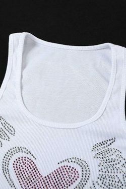 Rhinestone Heart Crop Tank: Y2K Fashion with Coquette Aesthetic, Grunge Style, and Pastel Goth Vibes