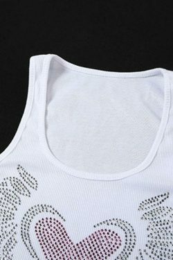Rhinestone Heart Crop Tank: Y2K Fashion with Coquette Aesthetic, Grunge Style, and Pastel Goth Vibes