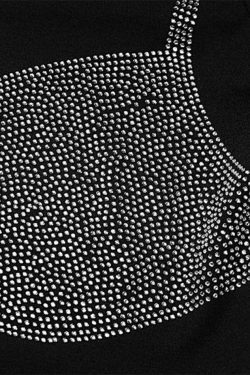 Rhinestone Print Long Sleeve Tee with Bikini Pattern - Y2K Fashion Aesthetic for Women