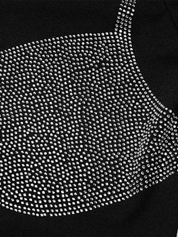 Rhinestone Print Long Sleeve Tee with Bikini Pattern - Y2K Fashion Aesthetic for Women Rhinestone Print Long Sleeve Tee with Bikini Pattern - Y2K Fashion Aesthetic for Women