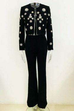 Rhinestone Short Jacket Suit for Women - Y2K Fashion Statement with Coquette Aesthetic