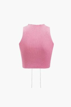 Rhinestone Tie Tank Top: Y2K Fashion Cut Out Sleeveless Shirt for Women