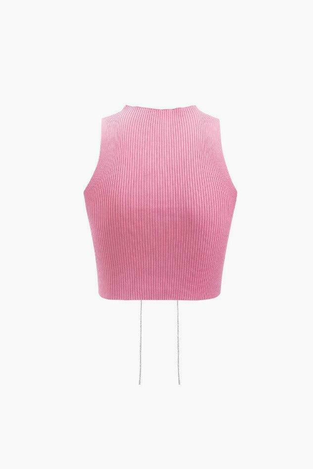 Rhinestone Tie Tank Top: Y2K Fashion Cut Out Sleeveless Shirt for Women Rhinestone Tie Tank Top: Y2K Fashion Cut Out Sleeveless Shirt for Women