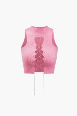 Rhinestone Tie Tank Top: Y2K Fashion Cut Out Sleeveless Shirt for Women