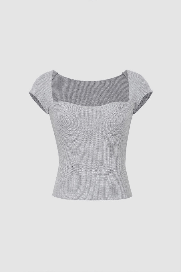 Ribbed Square Neck Short Sleeve T-Shirt - Y2K Coquette Grunge Aesthetic Cute Tops Pastel Goth