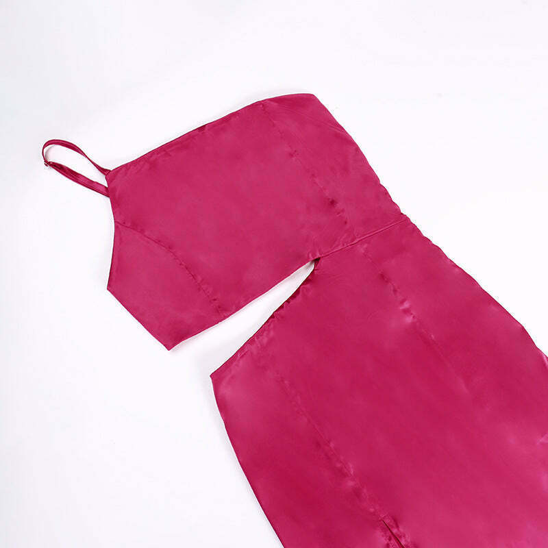 Rosette Tassels High Slit Dress - Y2K Fashion Statement with Coquette Aesthetic and Grunge Style Rosette Tassels High Slit Dress - Y2K Fashion Statement with Coquette Aesthetic and Grunge Style