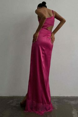 Rosette Tassels High Slit Dress - Y2K Fashion Statement with Coquette Aesthetic and Grunge Style