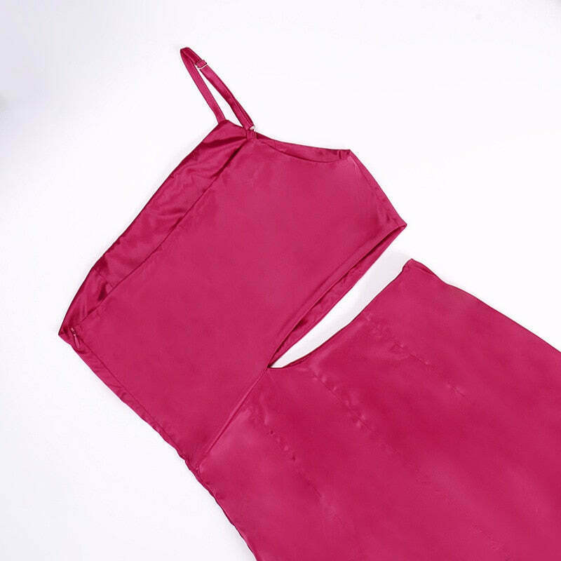 Rosette Tassels High Slit Dress - Y2K Fashion Statement with Coquette Aesthetic and Grunge Style Rosette Tassels High Slit Dress - Y2K Fashion Statement with Coquette Aesthetic and Grunge Style