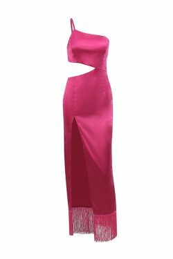 Rosette Tassels High Slit Dress - Y2K Fashion Statement with Coquette Aesthetic and Grunge Style