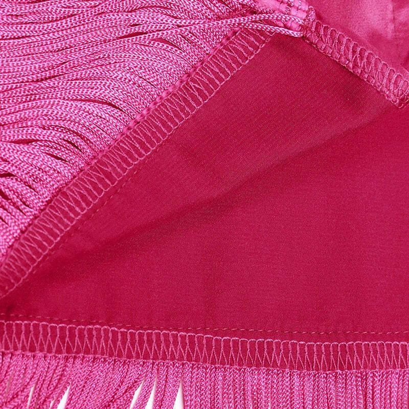 Rosette Tassels High Slit Dress - Y2K Fashion Statement with Coquette Aesthetic and Grunge Style Rosette Tassels High Slit Dress - Y2K Fashion Statement with Coquette Aesthetic and Grunge Style