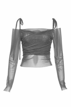 Ruched Lace Up Crop Tee: Y2K Aesthetic Long Sleeve Top for Women's Fashion