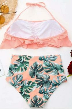 Ruffled Palm Leaf High Waist Bikini - Y2K Fashion Swimwear for Women