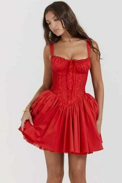Rustic Romance Corset Mini Dress - Elegant Y2K Fashion for Women
