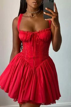 Rustic Romance Corset Mini Dress - Elegant Y2K Fashion for Women