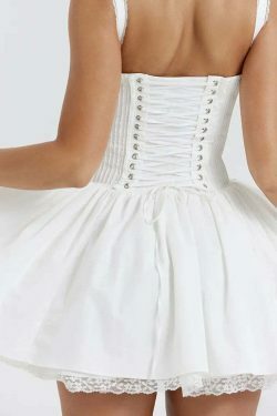Rustic Romance Corset Mini Dress - Elegant Y2K Fashion for Women