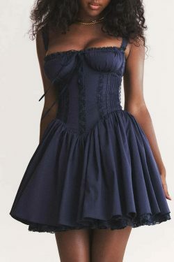 Rustic Romance Corset Mini Dress - Elegant Y2K Fashion for Women