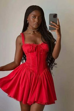 Rustic Romance Corset Mini Dress - Elegant Y2K Fashion for Women