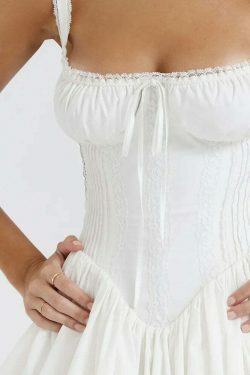 Rustic Romance Corset Mini Dress - Elegant Y2K Fashion for Women